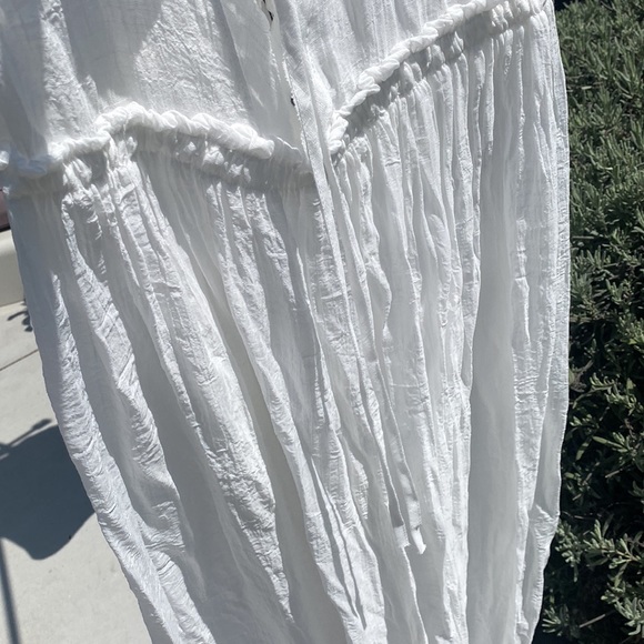 New Boho Deep Plunge Maxi Gauze Cover Up Dress Summer White Cotton Blend - Picture 4 of 6